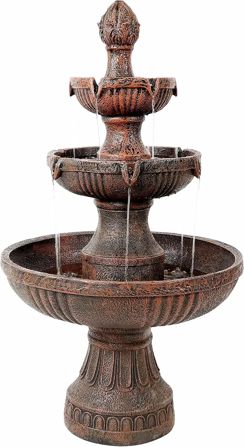 43 Inch Electric Fountain Outdoor Water Feature Three Layers Earth Veneer Beautiful Practical Fountain - Wild Paw Outdoors