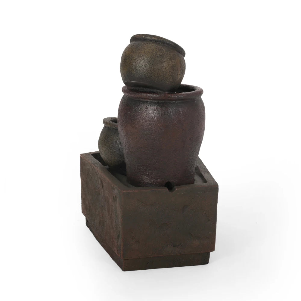 3 Tier Bochas Fountain Rustic Brown Outdoor Waterfall LED - Wild Paw Outdoors