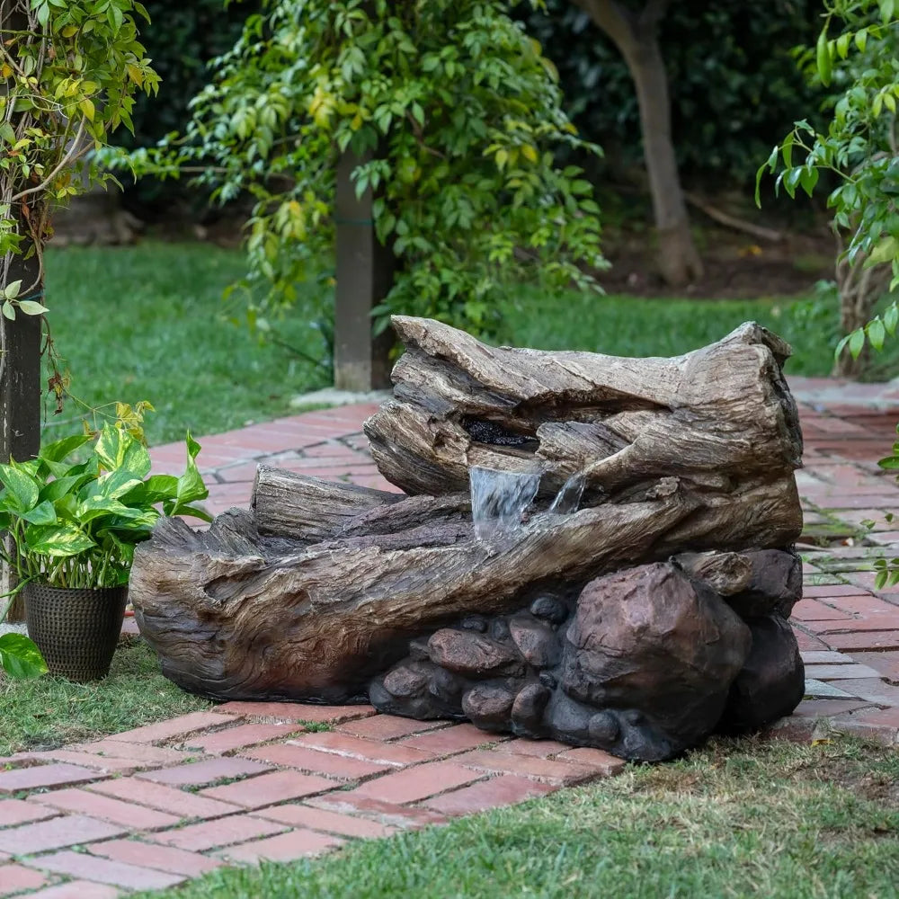 4 Inch 2 Story Tree Trunk Fountain with LED Lights for Gardens Courtyards Rural Waterfalls and Water Feature Fountains - Wild Paw Outdoors