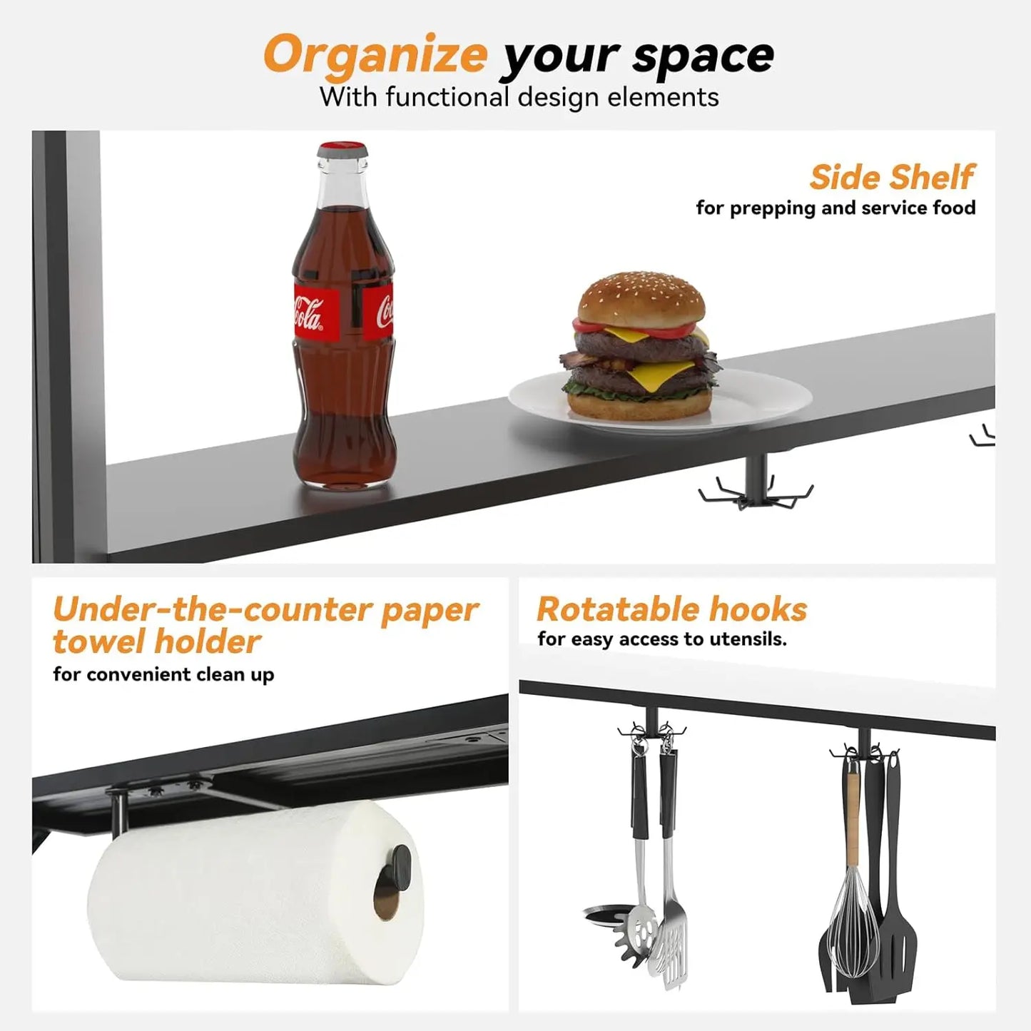 6 Foot by 8 Foot Aluminum BBQ Gazebo with Shelves and Ceiling Hook Hardtop Grill Canopy with Galvanized Steel Roof Outdoor Grill Shelter - Wild Paw Outdoors