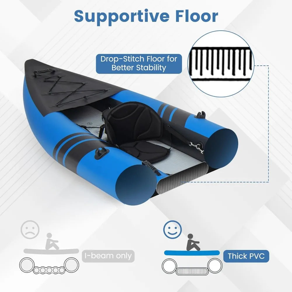Inflatable Kayak for 2 People with 507 Pounds Capacity Drop-Stitch Floor All Accessories and Carry Bag 12.5 Feet Large Sit - Wild Paw Outdoors