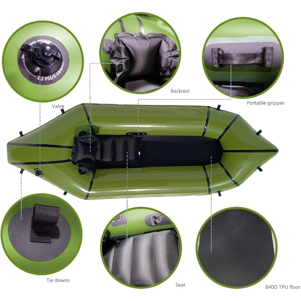 Inflatable Kayak with Paddle for Adults and Kids One Person Packraft Durable TPU Rapid Inflate Ultra Lightweight Ideal for Outdoor Use - Wild Paw Outdoors