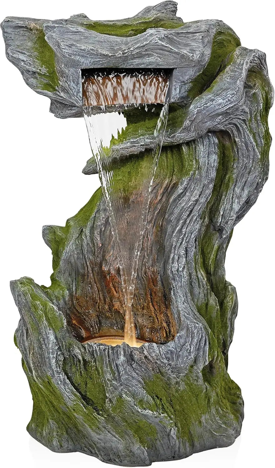 4 Inch 2 Story Tree Trunk Fountain with LED Lights for Gardens Courtyards Rural Waterfalls and Water Feature Fountains - Wild Paw Outdoors