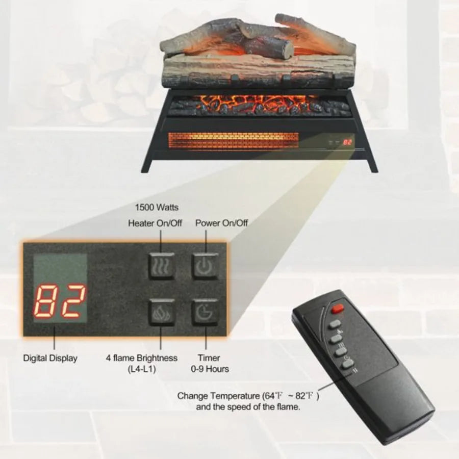 23 Inch Electric Fireplace 3D Log Set Infrared Heater