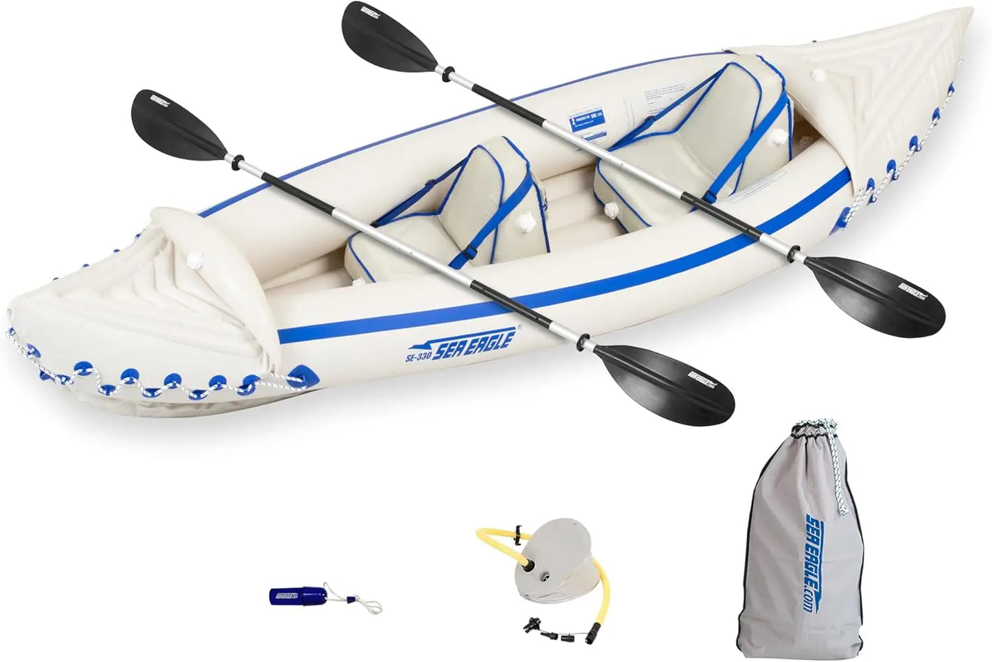 SE330 Two Person Inflatable Kayak with Seats Paddles and Bag Lightweight Portable 500 Pound Capacity - Wild Paw Outdoors