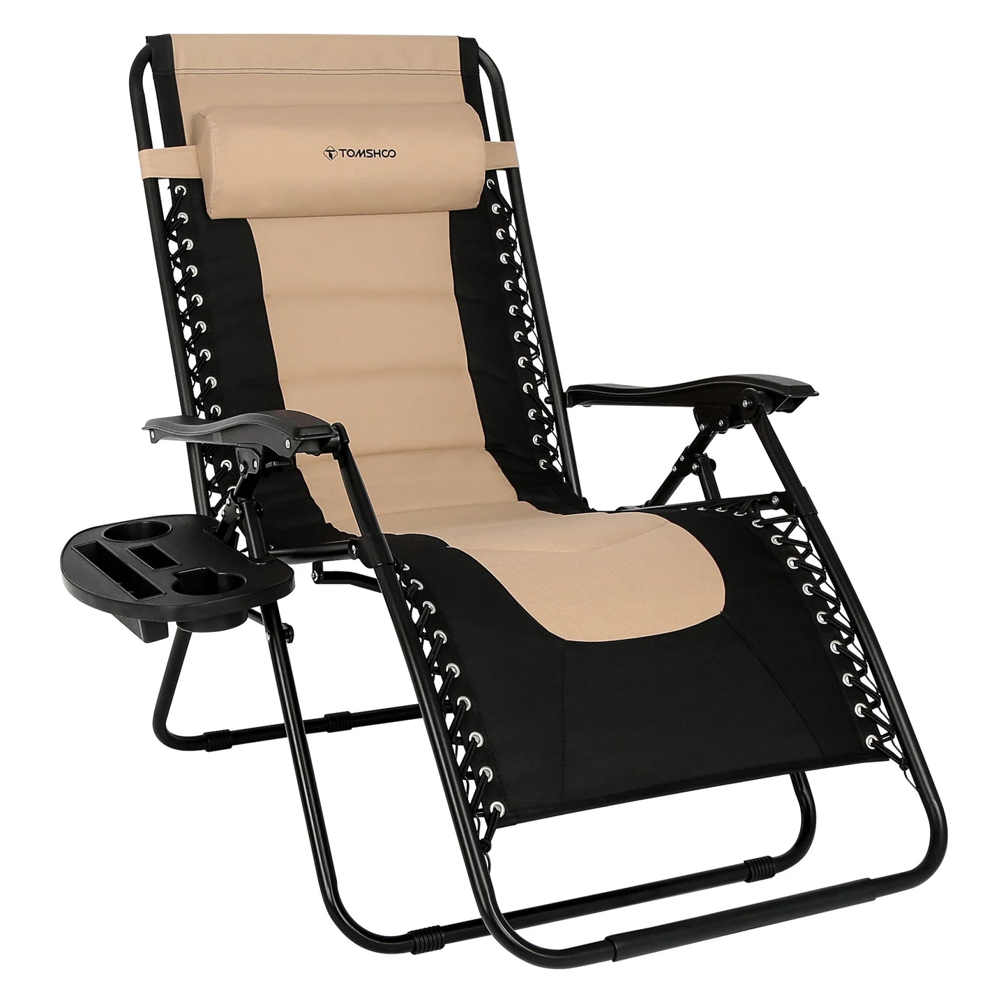 Lounge Chair Folding Waterproof Outdoor Chair Oxford Cloth Padded Adjustable Patio Recliner with Headrest and Detachable Side Holder - Wild Paw Outdoors