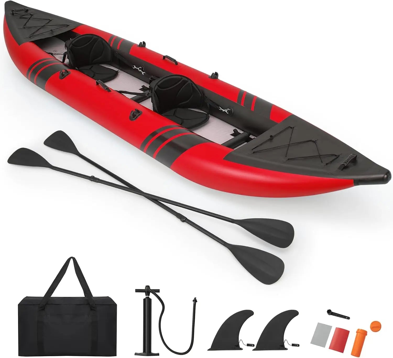 Inflatable Kayak for 2 People with 507 Pounds Capacity Drop-Stitch Floor All Accessories and Carry Bag 12.5 Feet Large Sit - Wild Paw Outdoors