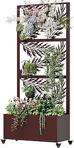 Metal Planter Box with Trellis 71 Inch by 47 Inch by 16 Inch Raised Garden Bed with Privacy Screen and Drainage Hole - Wild Paw Outdoors