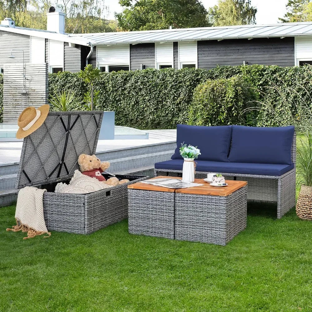 Outdoor Daybed Set Multifunctional Patio Day Bed Rattan Lounge Bed with Two Side Tables for Backyard Porch Poolside Lawn Beach - Wild Paw Outdoors