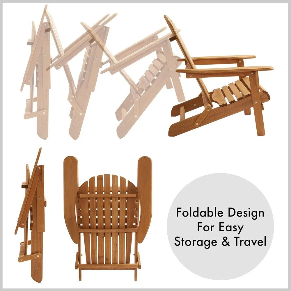 Folding Adirondack Chair Set of Cedar Wood Outdoor Lounge Chairs for Patio Deck Yard Lawn and Garden Seating - Wild Paw Outdoors