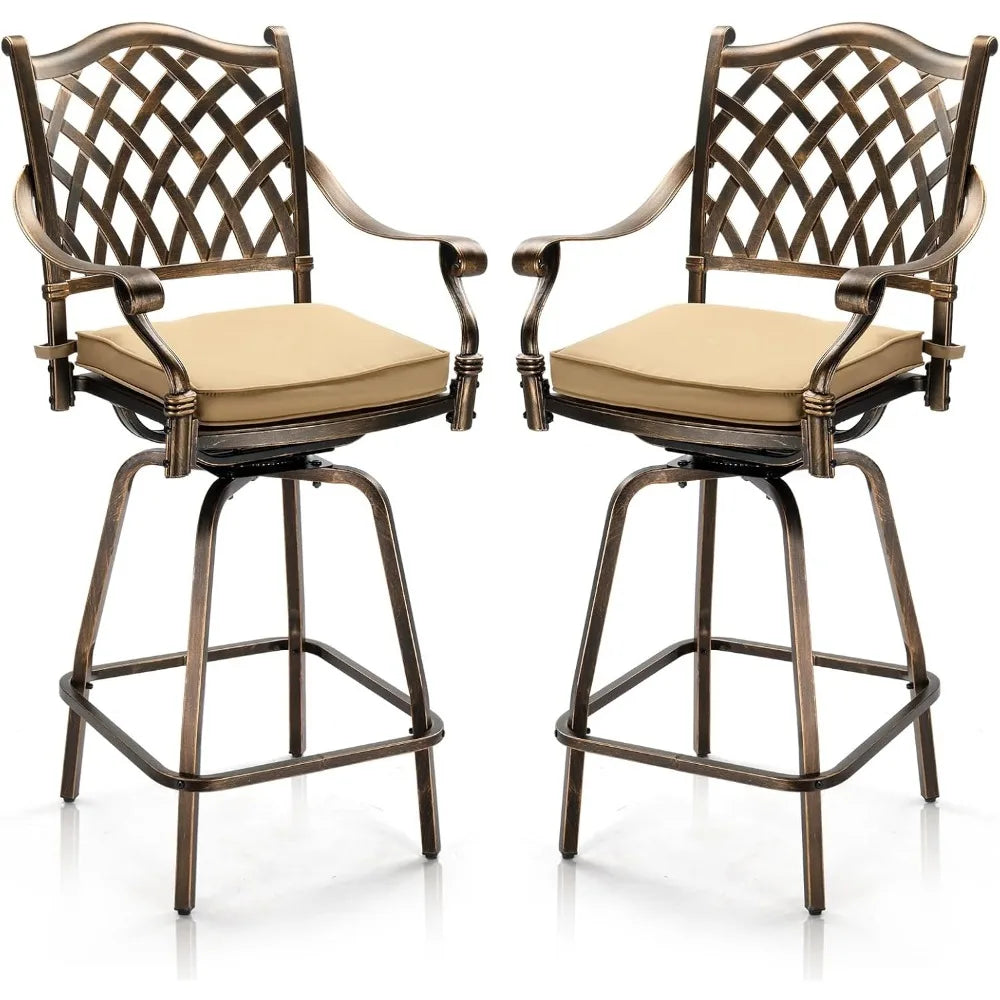 Outdoor Swivel Bar Stools Set of 2 Cast Aluminum Patio Bar Height Chairs All Weather Bar Dining Chairs - Wild Paw Outdoors