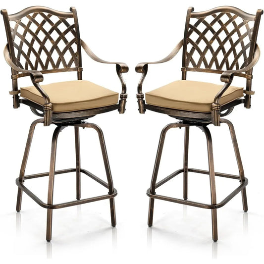 Outdoor Swivel Bar Stools Set of 2 Cast Aluminum Patio Bar Height Chairs All Weather Bar Dining Chairs - Wild Paw Outdoors