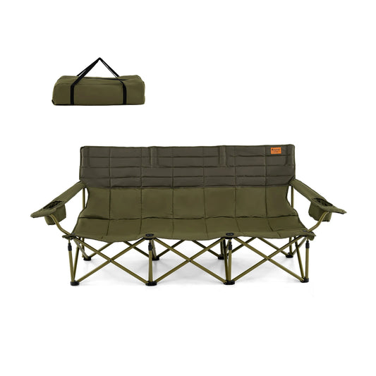 3 Person Folding Camping Chair Heavy-Duty Camp Couch with 2 Cup Holders Padding - Wild Paw Outdoors