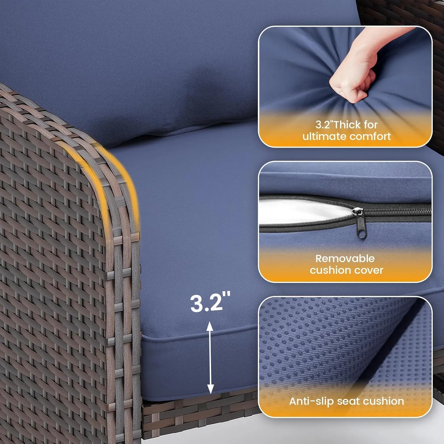 Balcony Furniture Patio Chairs with Hidden Ottoman Five Piece Set with Side Table for Front Porch Blue Cushion - Wild Paw Outdoors