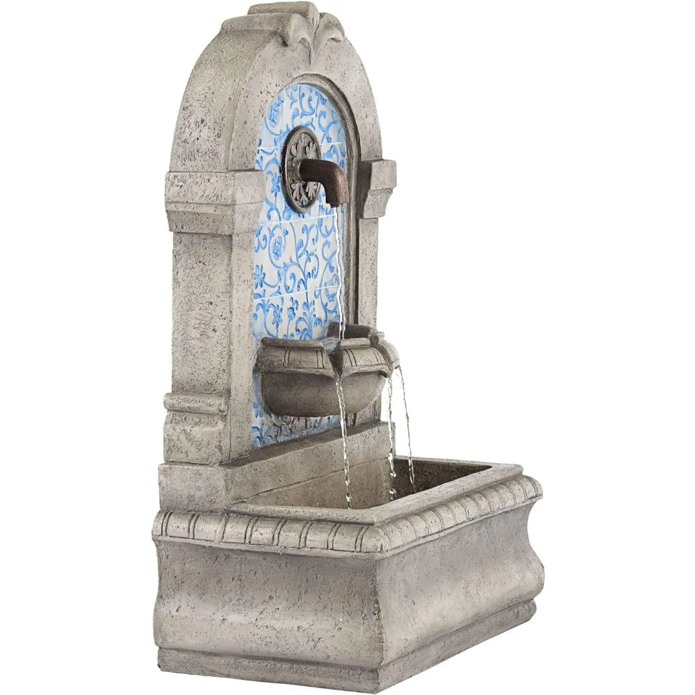 Modern Outdoor Floor Water Fountain with Blue Tile Mosaic 30 1/4 Inch for Garden Patio Backyard Deck Home Lawn - Wild Paw Outdoors
