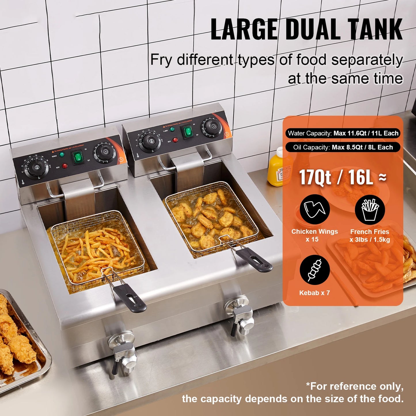 Vevor 12L 5000W Electric Deep Fryer Dual Removable Tanks