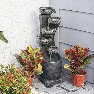 45.67 Inch Water Fountain Outdoor Planter Pot 5 Tiers Cascading Waterfall Garden Fountain Indoor LED Lights Water Feature - Wild Paw Outdoors