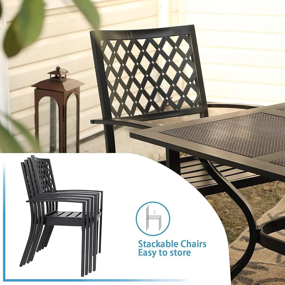 Outdoor Dining Set 6 Pieces with 10 Foot Canopy Umbrella Square Table and 4 Bistro Chairs Rustproof Weather Resistant Easy Assembly - Wild Paw Outdoors