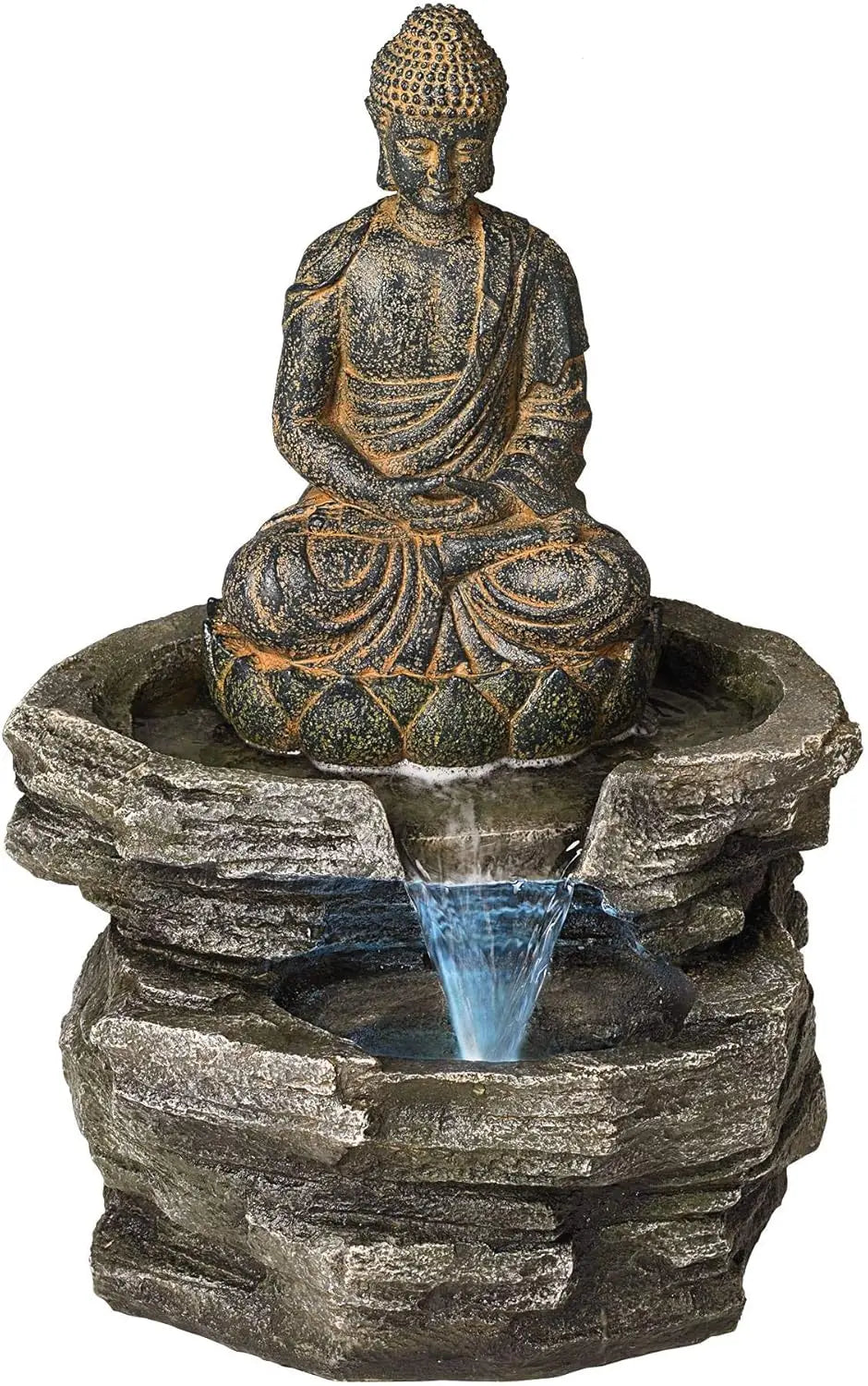 Sitting Buddha Zen Outdoor Water Fountain With LED Light - Wild Paw Outdoors