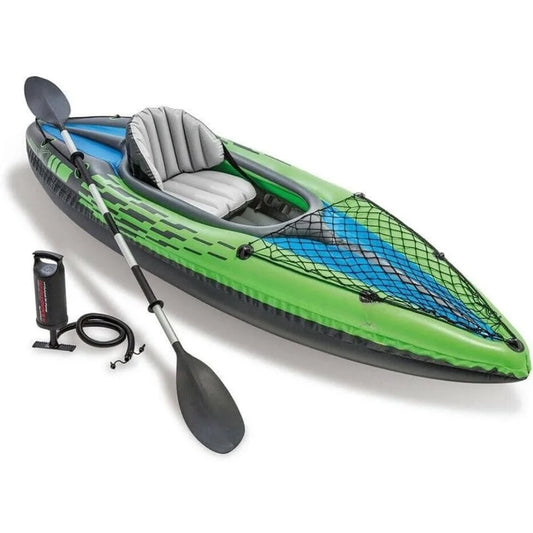 Challenger K1 Kayak One Man Inflatable Canoe with Aluminum Oars and Hand Pump - Wild Paw Outdoors