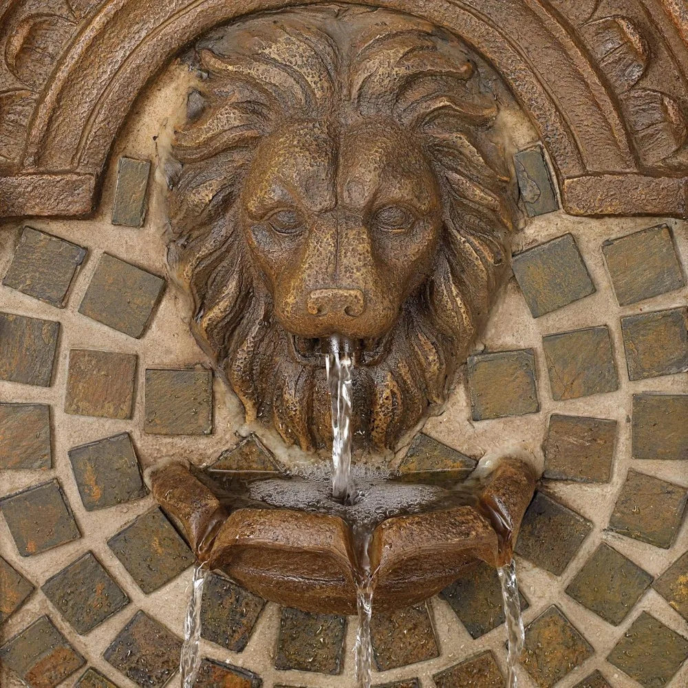 51 Inch High LED Light Floor Fountain Royal Lion Head Outdoor 3 Story Garden Courtyard Backyard Fountain - Wild Paw Outdoors