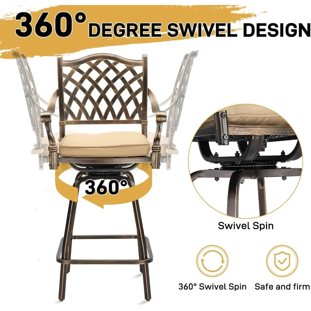 Outdoor Swivel Bar Stools Set of 2 Cast Aluminum Patio Bar Height Chairs All Weather Bar Dining Chairs - Wild Paw Outdoors