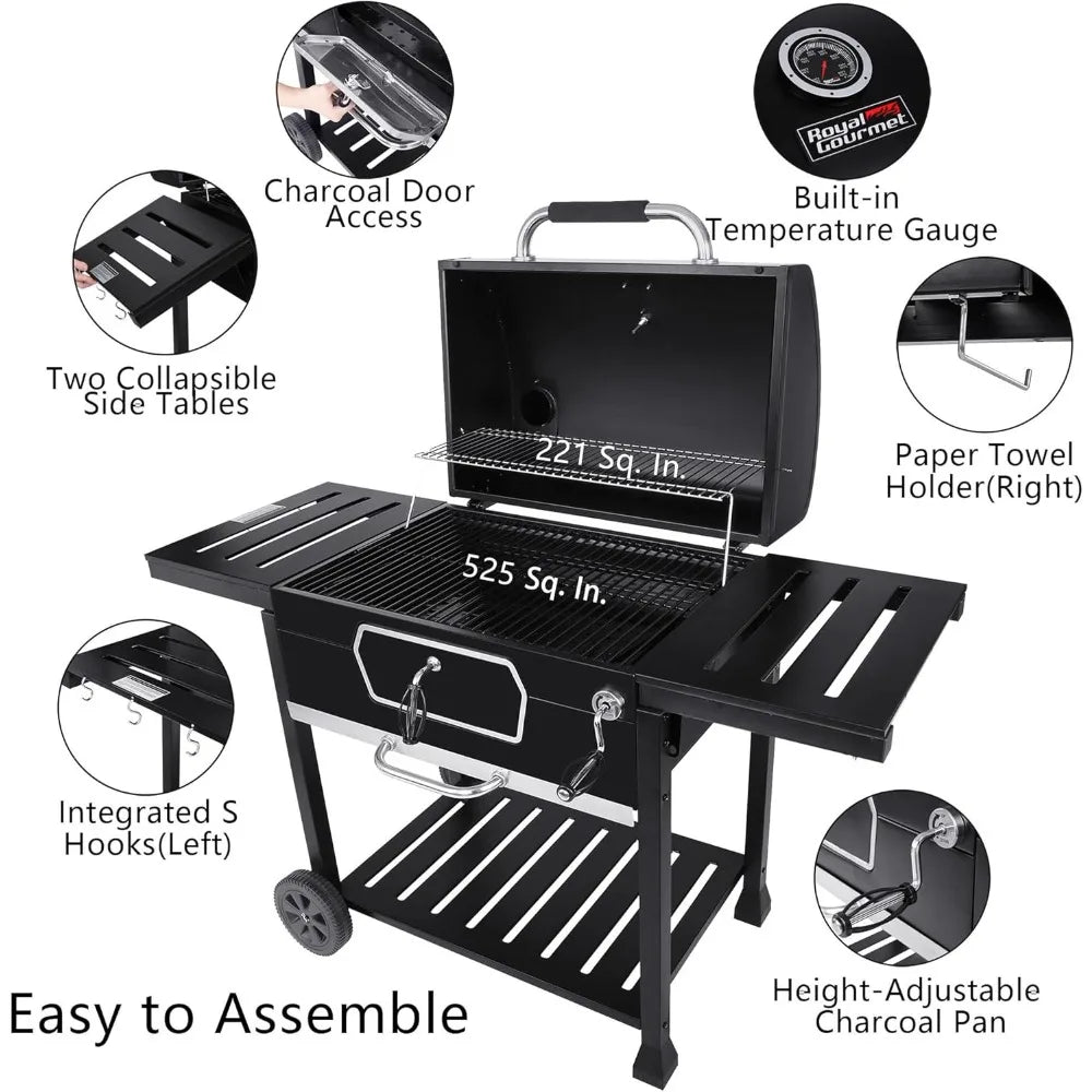 30 Inch Charcoal Grill Deluxe BBQ Smoker Picnic Camping Patio Backyard Cooking Black Large - Wild Paw Outdoors