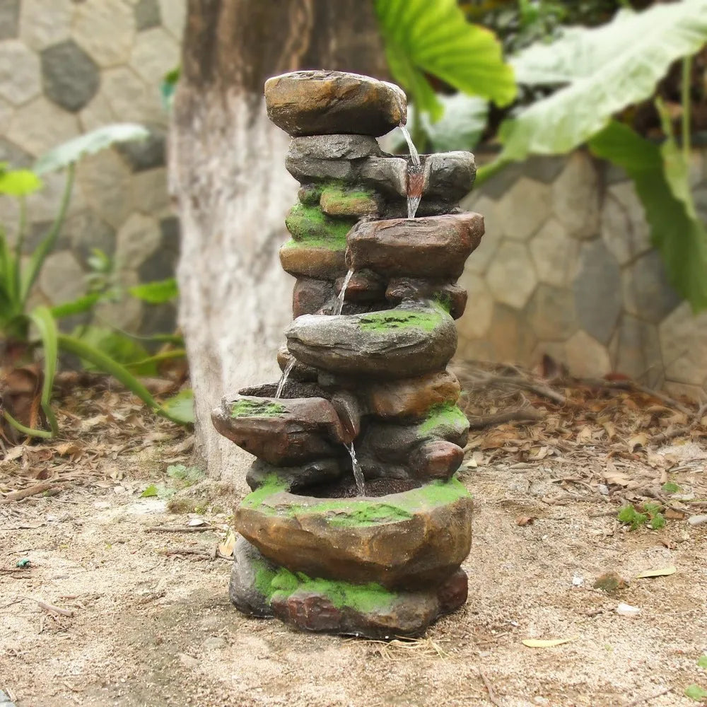 37.4in 6 Tier Cascading Rock Water Fountain With LED - Wild Paw Outdoors