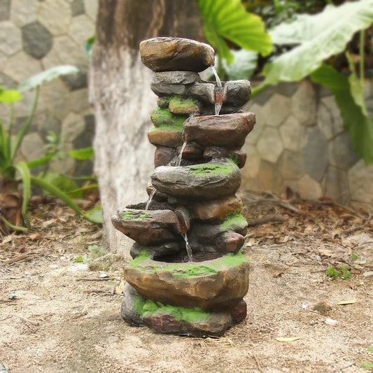 37.4in 6 Tier Cascading Rock Water Fountain With LED - Wild Paw Outdoors
