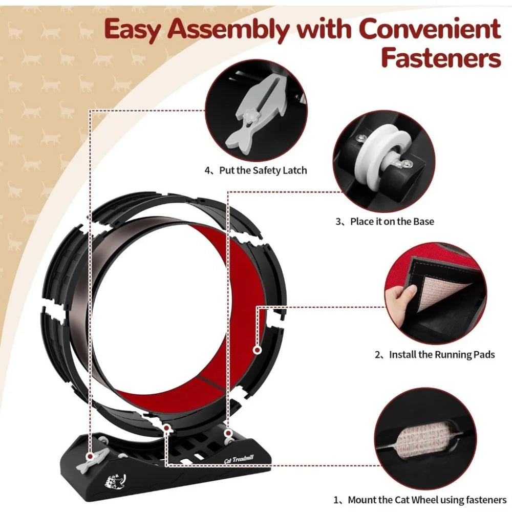 Cat Exercise Wheel Treadmill with Locking Mechanism Large Carpeted Runway for All Breeds - Wild Paw Outdoors