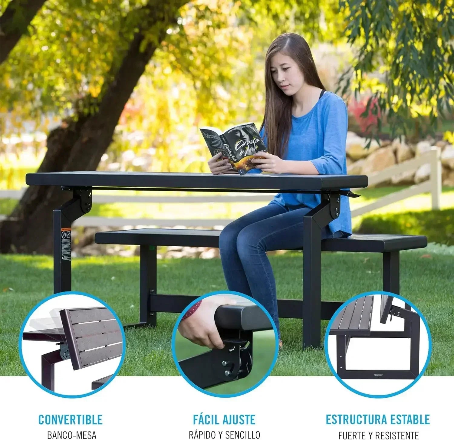 Lifetime 60253 Outdoor Convertible Bench 55 Inch Durable Weather Resistant Polystyrene Simulated Wood Gray - Wild Paw Outdoors