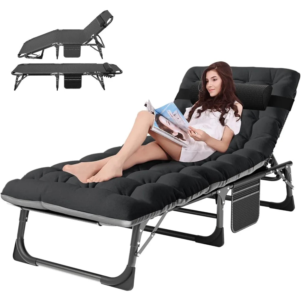 Outdoor 5 Position Folding Chaise Lounge Chair with Pad Portable Beach Lounge Chair for Sunbathing Patio Pool Lawn Deck - Wild Paw Outdoors