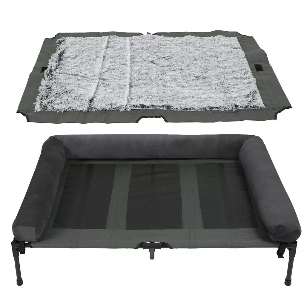 BINGOPAW Outdoor Elevated Dog Bed Cooling Raised Lounger Mesh Cot with Detachable Plush Bolster - Wild Paw Outdoors