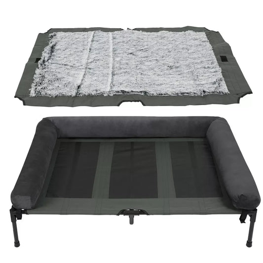 BINGOPAW Outdoor Elevated Dog Bed Cooling Raised Pet Lounger Mesh Cot with Detachable Plush Bolster - Wild Paw Outdoors