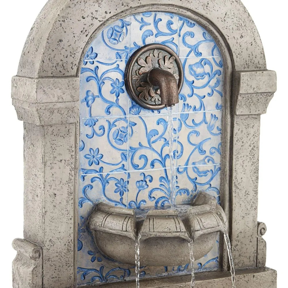 Modern Outdoor Floor Water Fountain with Blue Tile Mosaic 30 1/4 Inch for Garden Patio Backyard Deck Home Lawn - Wild Paw Outdoors