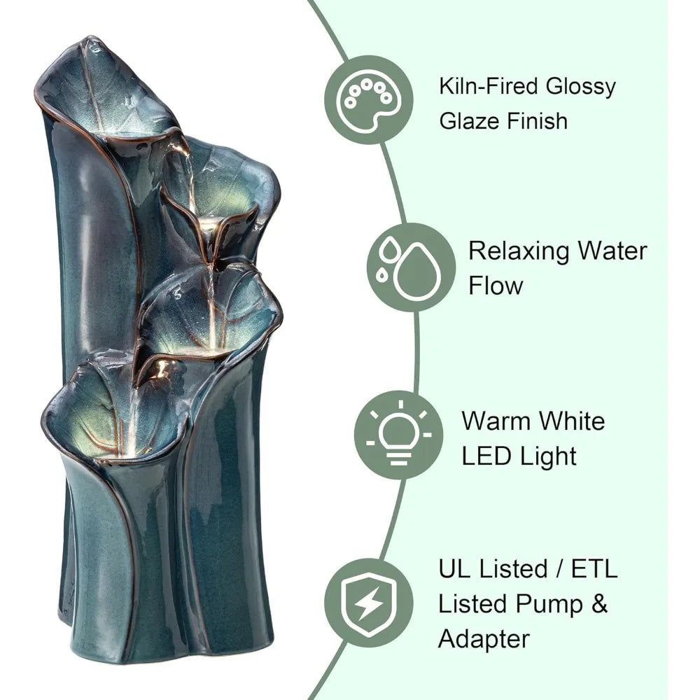 Outdoor Ceramic Fountain with LED Lights and Water Pump - Wild Paw Outdoors