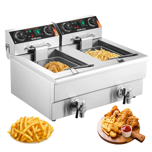 Vevor 12L 5000W Electric Deep Fryer Dual Removable Tanks
