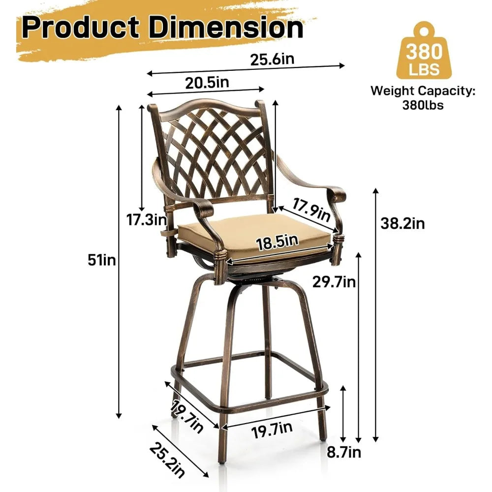 Outdoor Swivel Bar Stools Set of 2 Cast Aluminum Patio Bar Height Chairs All Weather Bar Dining Chairs - Wild Paw Outdoors