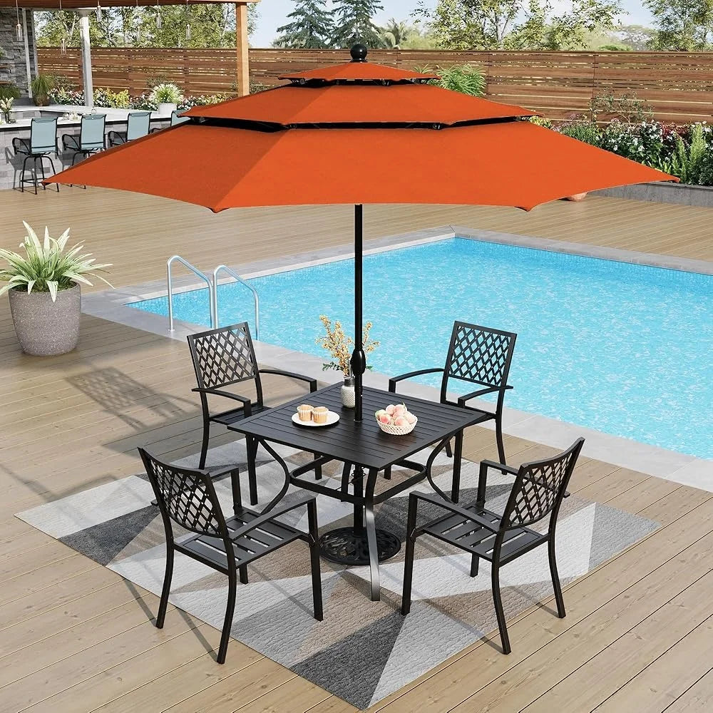 Outdoor Dining Set 6 Pieces with 10 Foot Canopy Umbrella Square Table and 4 Bistro Chairs Rustproof Weather Resistant Easy Assembly - Wild Paw Outdoors