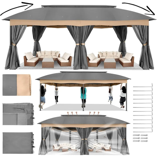 Gazebo 12x20 with Improved Cold Proof Curtains Heavy Duty Double Roof Winter Gazebo Clearance - Wild Paw Outdoors