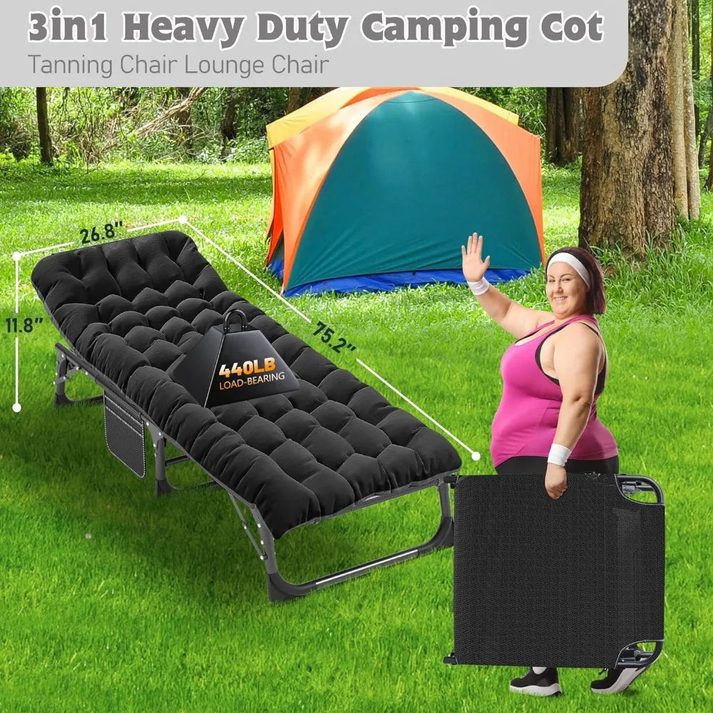 Outdoor 5 Position Folding Chaise Lounge Chair with Pad Portable Beach Lounge Chair for Sunbathing Patio Pool Lawn Deck - Wild Paw Outdoors