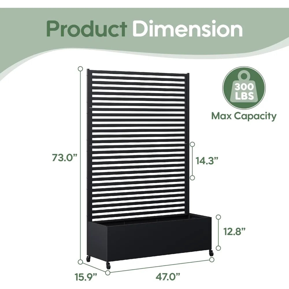 Metal Planter Box with Trellis Privacy Screen Raised Garden Bed with Wheels Modern Outdoor Planters for Patio - Wild Paw Outdoors