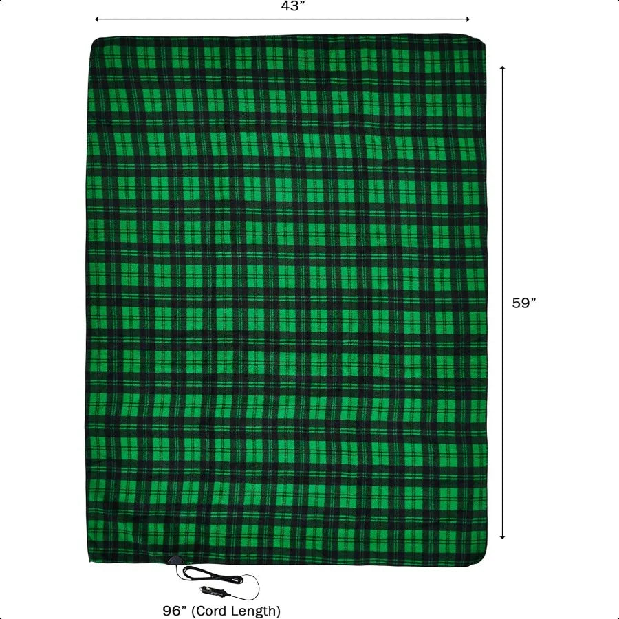 Heated 12 Volt Electric Blanket for Car RV Travel Green Plai