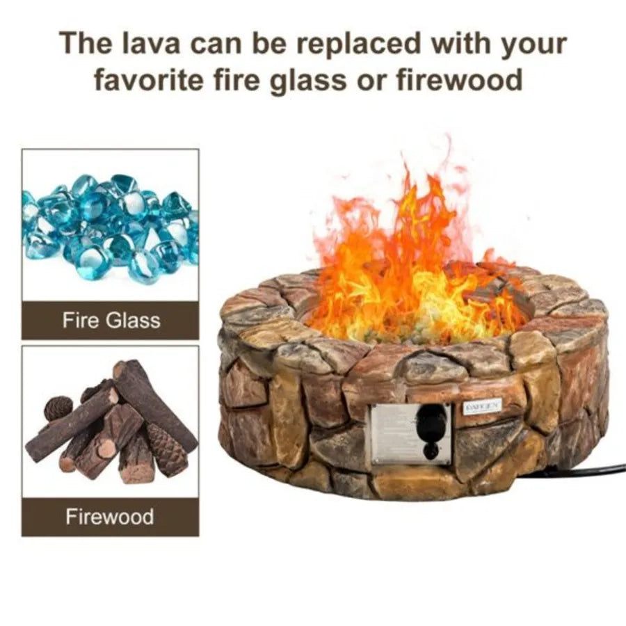 Stone Gas Fire Pit Table 40000 BTU For Outdoor Patio