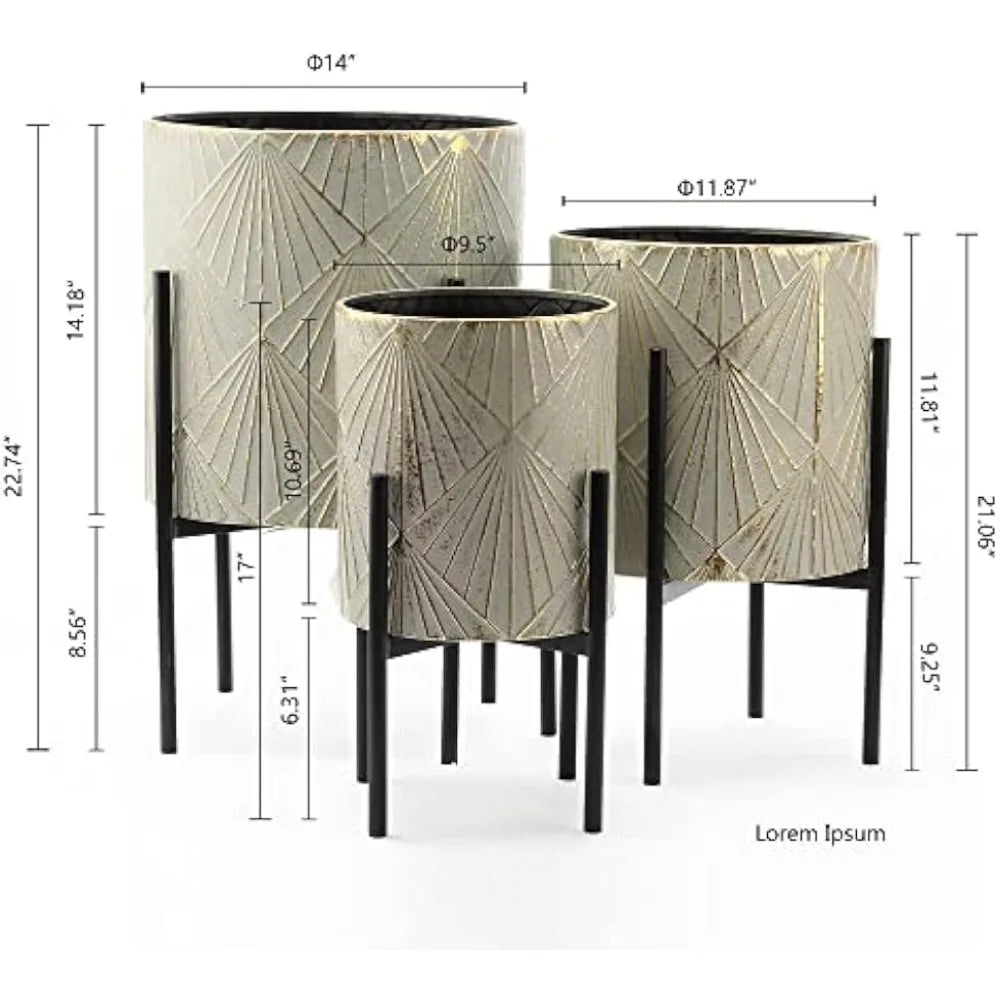 Planters for Indoor Plants Set of 3 Floor Plant Pots with Stands Modern Decorative Metal Flower Pots - Wild Paw Outdoors