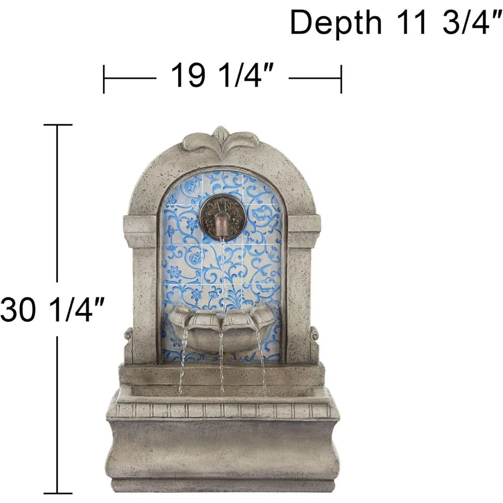 Modern Outdoor Floor Water Fountain with Blue Tile Mosaic 30 1/4 Inch for Garden Patio Backyard Deck Home Lawn - Wild Paw Outdoors