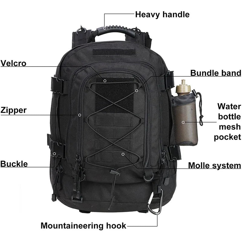 LQARMY 60L Military Tactical Backpack Army Molle Assault Rucksack Outdoor Travel Hiking Camping Hunting mochila hombre - Wild Paw Outdoors