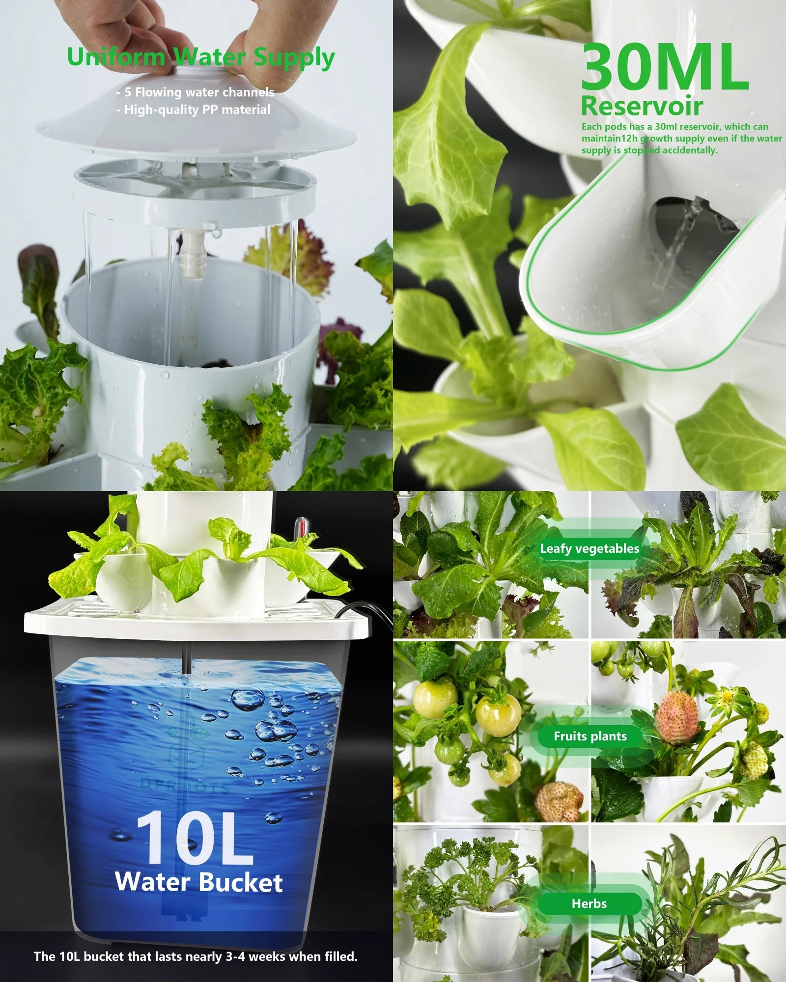 45 Pod Vertical Hydroponics Tower With Full Spectrum Light - Wild Paw Outdoors