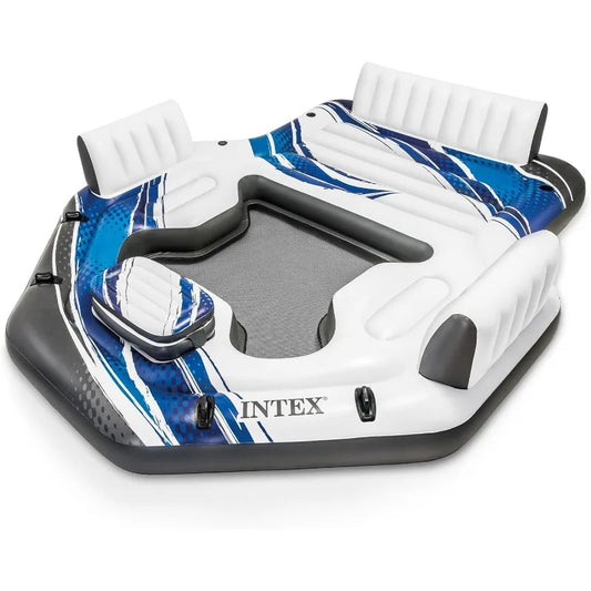 Intex Blue Tropic Inflatable 5 Person Raft Swimming Pool Island Water Lounger with Backrests and Built in Cooler - Wild Paw Outdoors