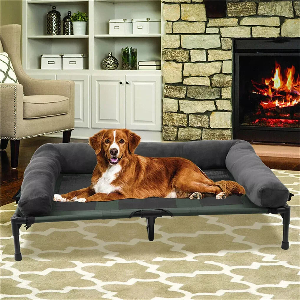 BINGOPAW Outdoor Elevated Dog Bed Cooling Raised Pet Lounger Mesh Cot with Detachable Plush Bolster - Wild Paw Outdoors